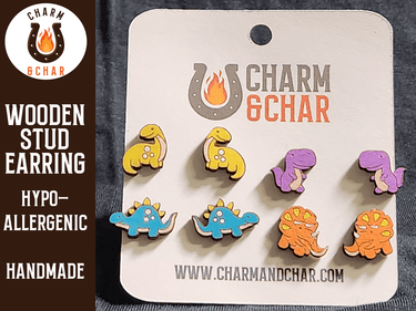 Dinosaur Wood Stud Earrings - Dinosaur Fashion Earring Set